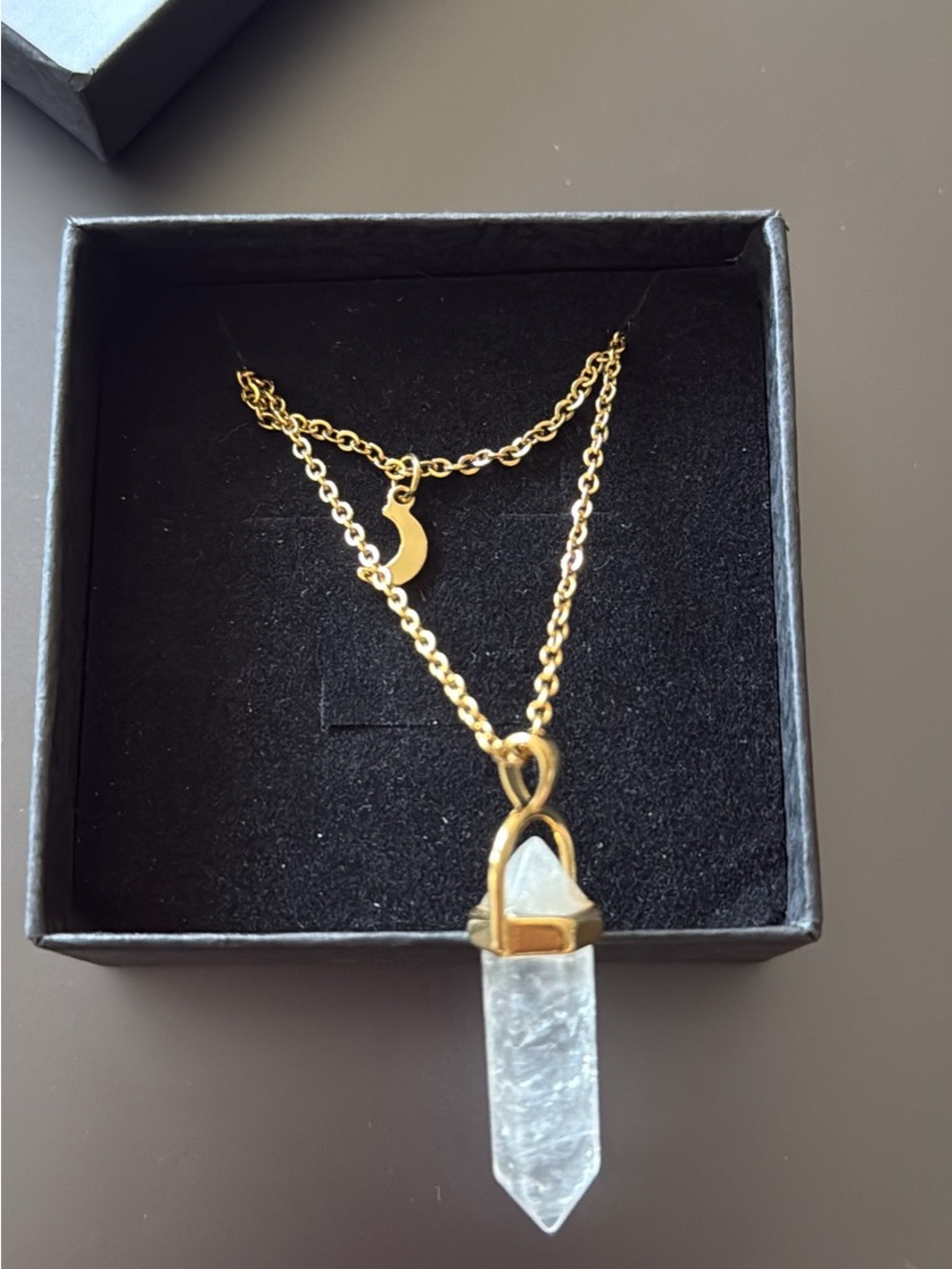 Gold Crescent & Clear Quartz Point Necklace - Women's Jewelry